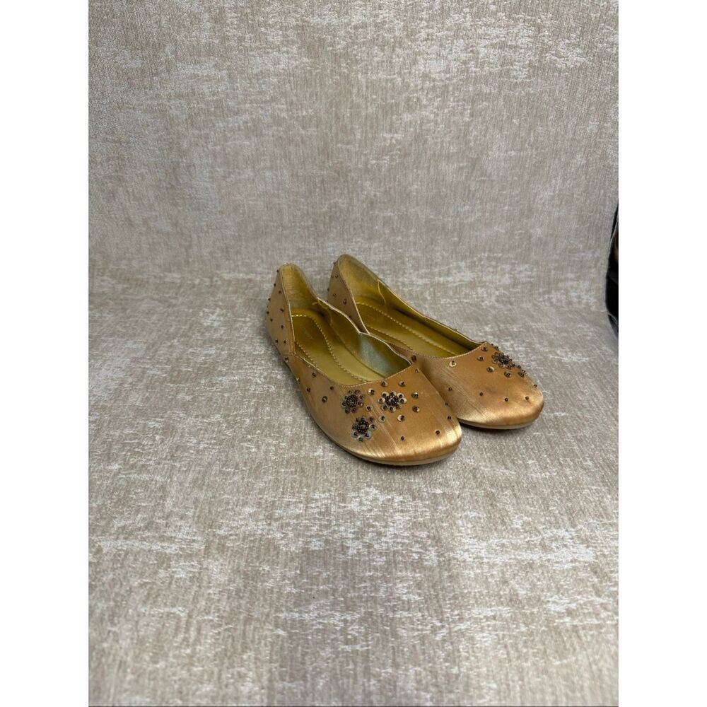 Old Navy Women's Beaded Sequined Embellished Ballet Flats Shoes Gold Size 7